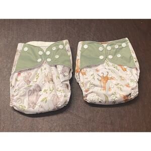 HappyFlute+ Reusable Cloth Diapers Lot of 2 Woodland Fox Cat Dog Pocket Inserts